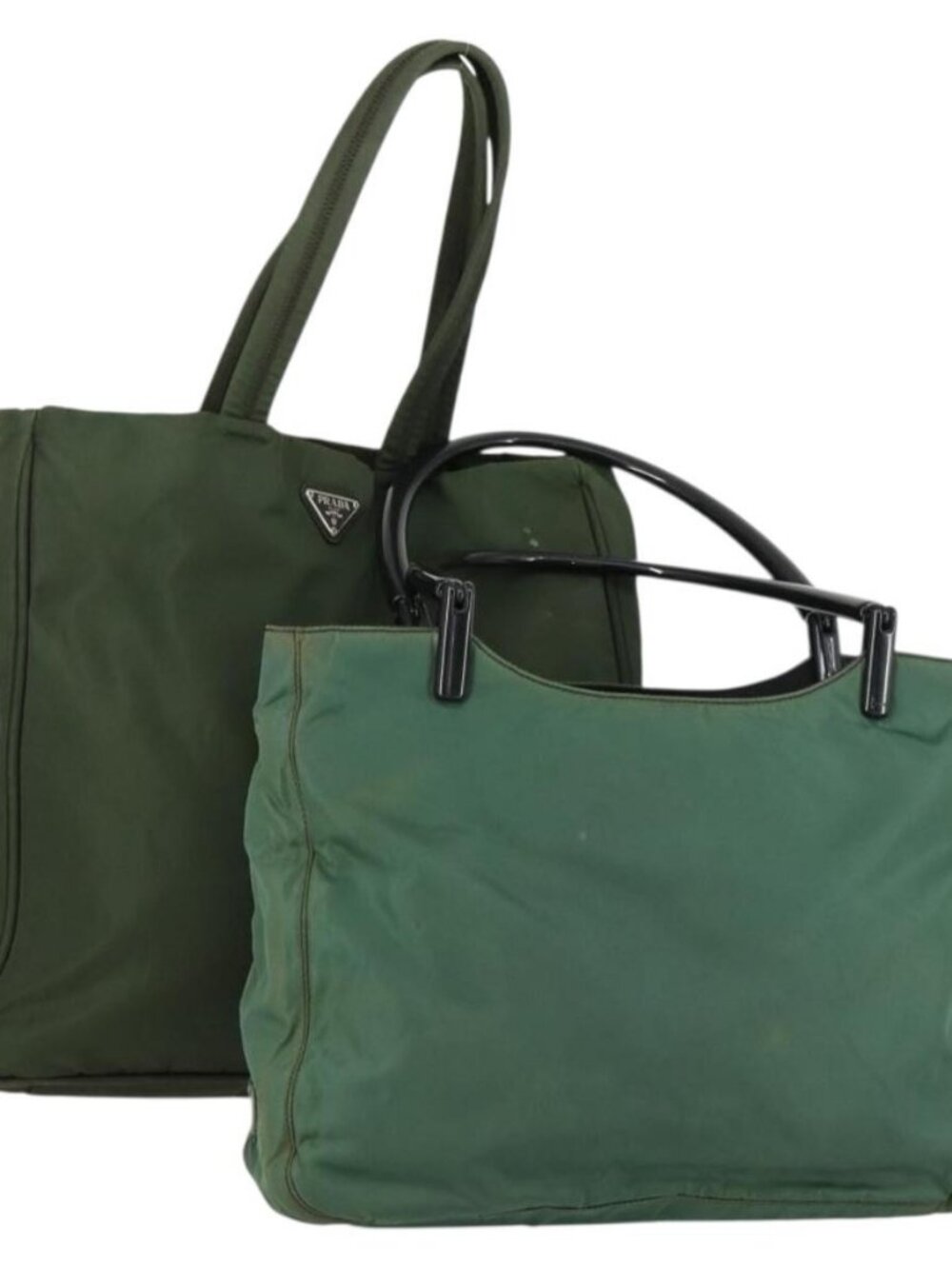 PRADA Tote Bag Nylon 2 Set Khaki Auth 151450